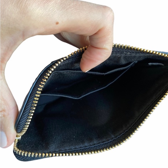 Coach EUC Corner Zip Wristlet In Signature Coated Canvas Black Brown - Picture 10 of 12